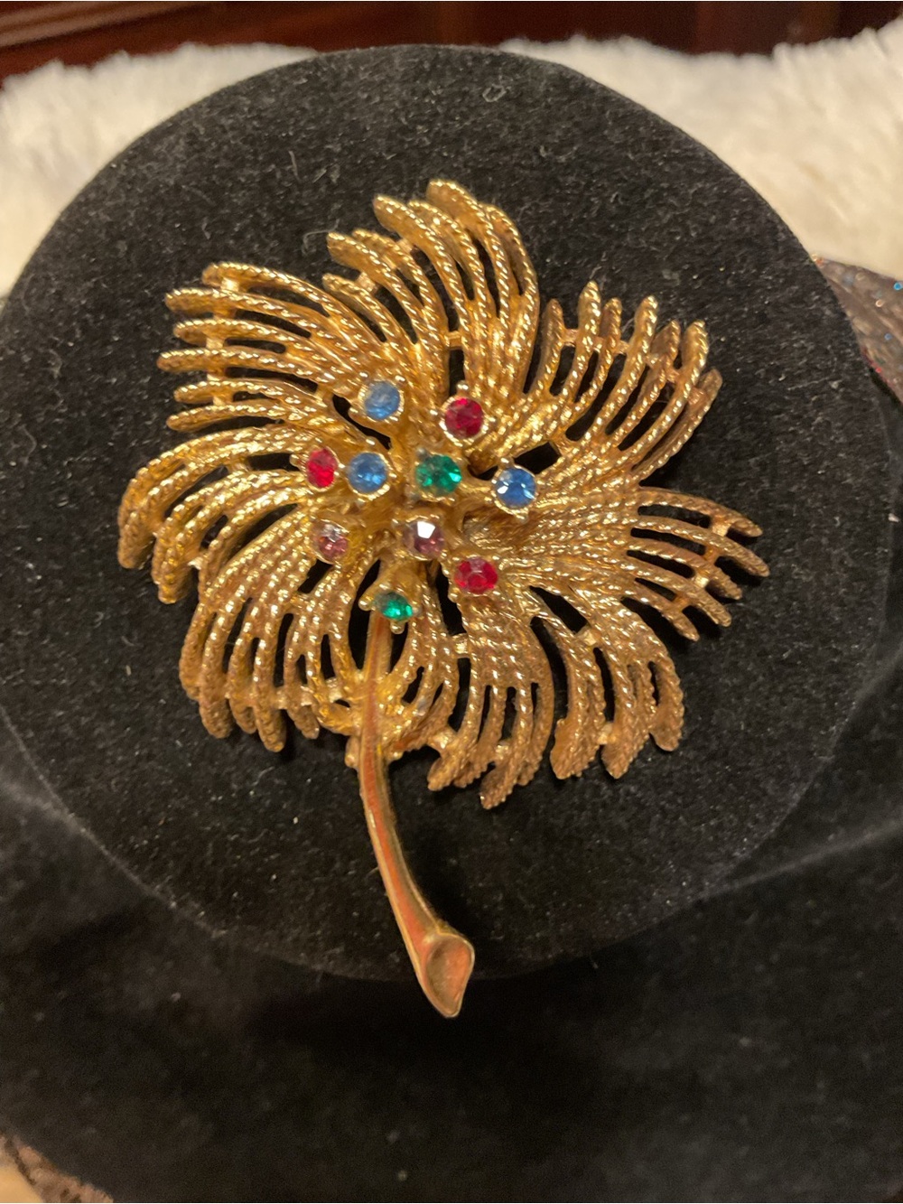 Gold-Tone Floral Brooch with Multicolor Rhinestones